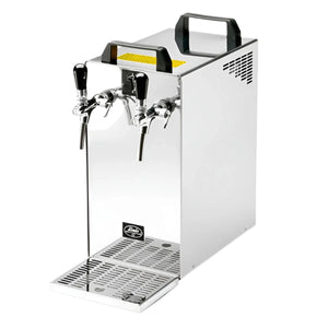 Image of a stainless steel Lindr beer dispenser machine with two taps
