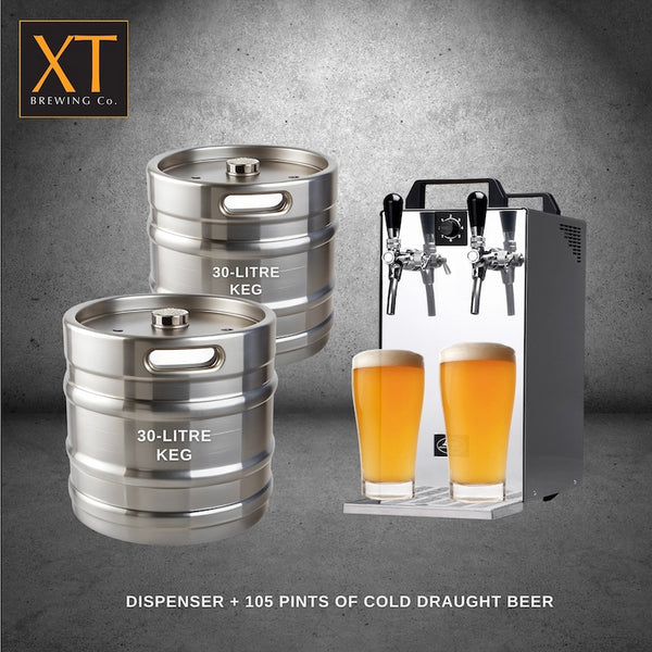 2 x Kegs of draught XT Beer with Lindr Cold Beer Dispenser